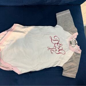 D&G White Bodysuit with Gray Sleeves and Pink Trim